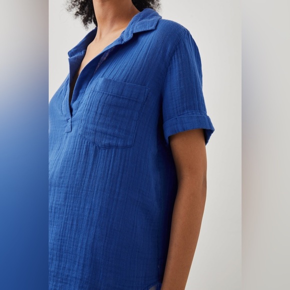 Rails Savannah Shirt Top Linen Blend Cobalt Blue Short Sleeve Tunic Blouse XS - Picture 2 of 6